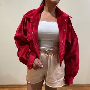 Red trucker jacket